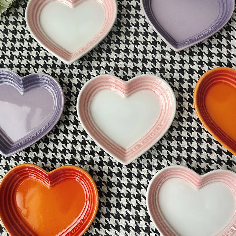 Gradient Heart-shaped Ceramic Dishes, Underglaze Color Simple Tableware, Dip Dish Desserts Snacks Plate