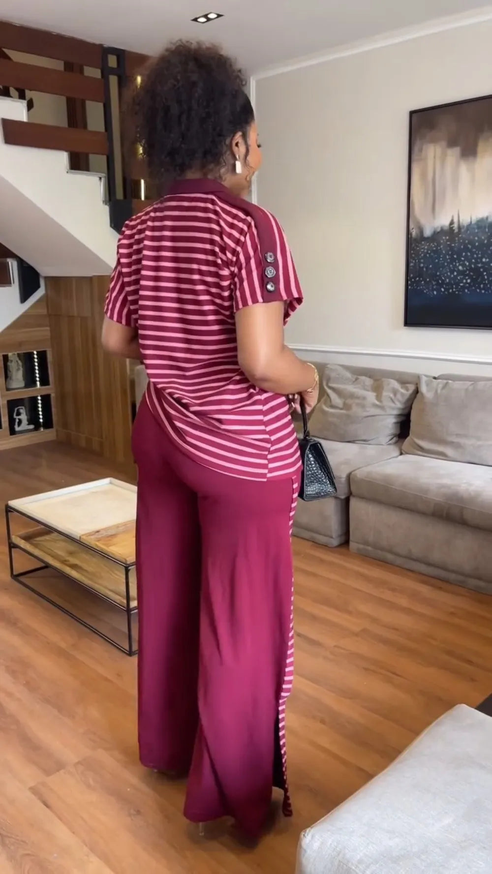 Summer Fashion Two Piece Set Women Solid Color Round Neck Short Sleeve T-shirt Printed Wide Leg Pants Casual Two Piece Set