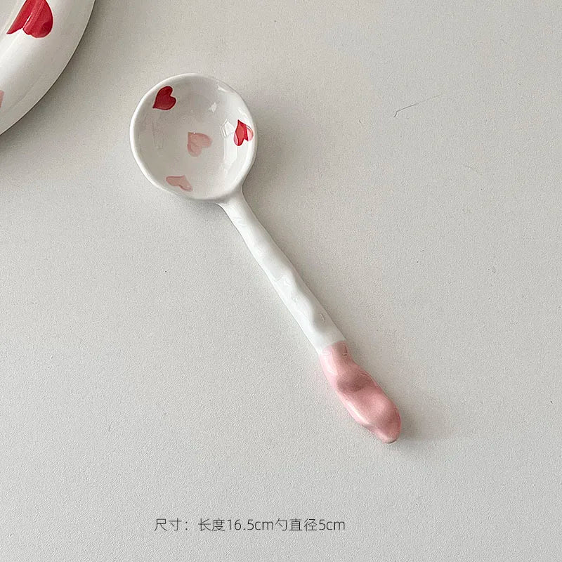 Love Ceramic Plate Bowl 8-inch Beautiful Spoon Small Fresh Dining Plate Three Piece