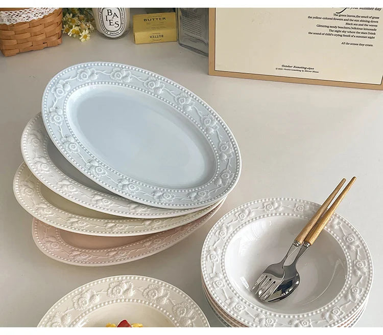 Round Porcelain Dinnerware Dessert Cake Afternoon Tea Fruit Plates