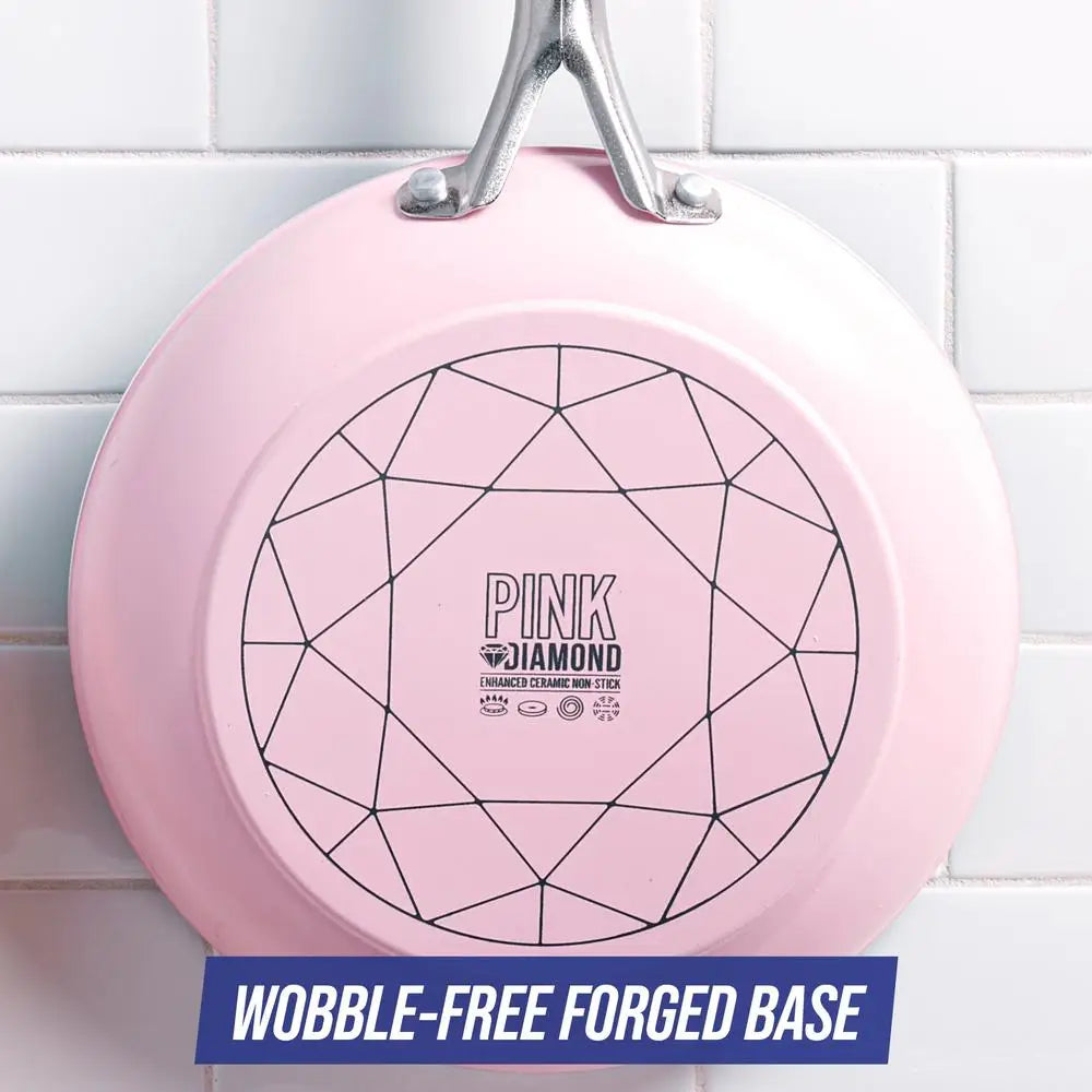 Nonstick Diamond Ceramic Cookware Set Pink Pot Pan Stockpot Frypan Utensils Ladle