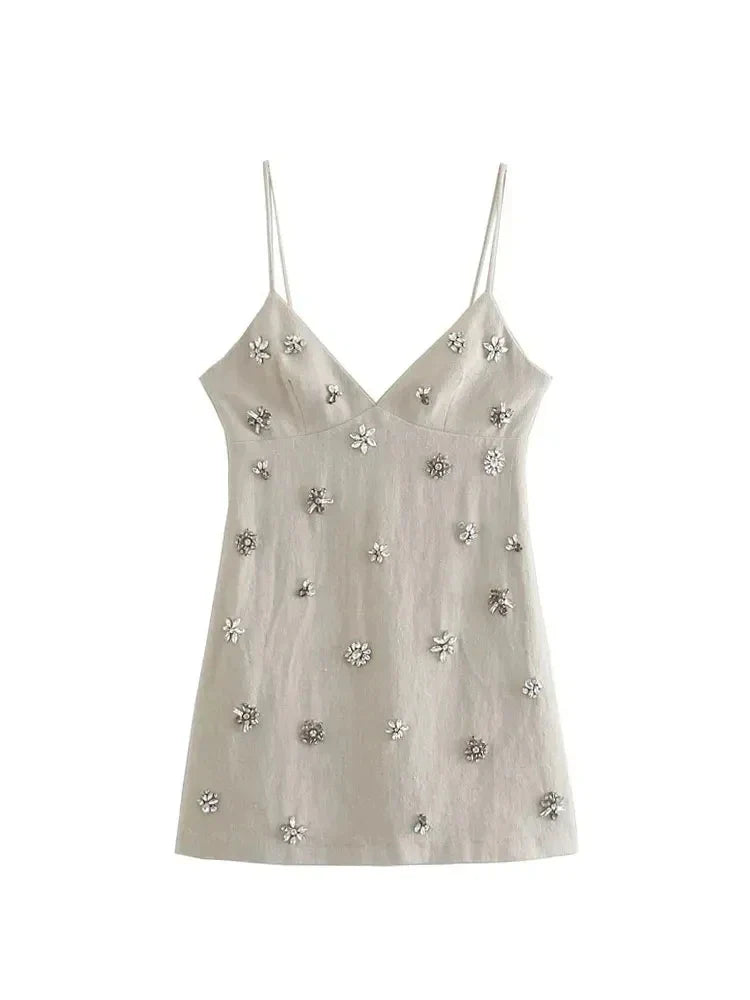 Women Chic Fashion Sleeveless Mini Dress Vintage Thin Straps Dress