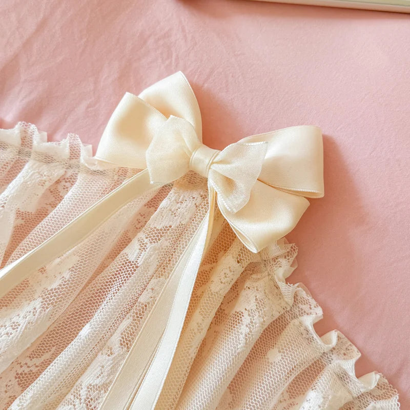 Princess Lace Bow Bedding Set Sweet Girl Chiffon Ruffles Duvet Cover Bed Sheet Pillowcase