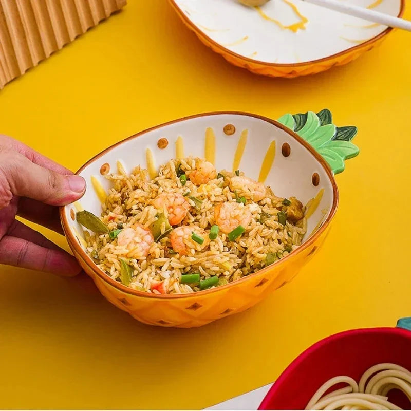 Hand Painted Fruit Shape Cute Fruit Salad Plate Creative Ceramic Bowl Pineapple Strawberry Lemon Ceramic Cutlery