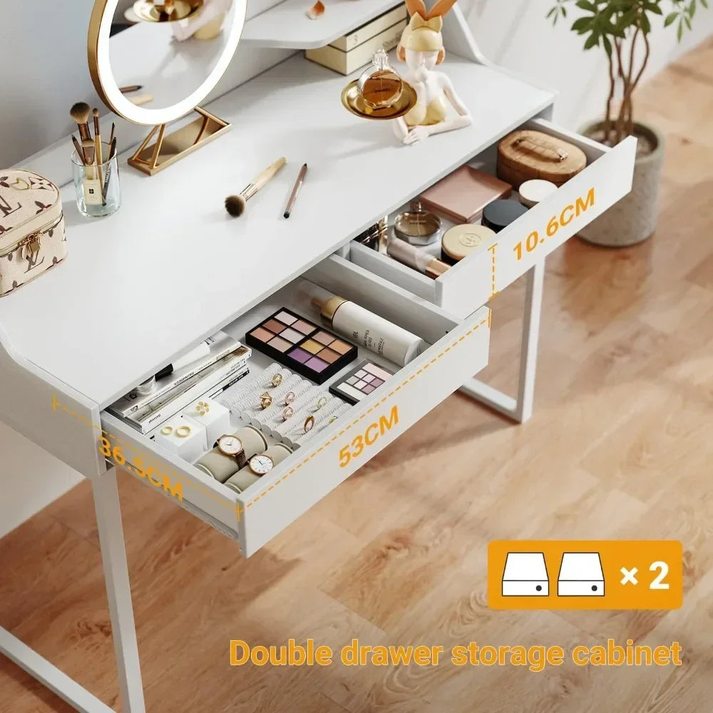 Vanity Desk with 2 Drawers, 40 Inch Computer Home Office Desk, Modern Makeup Dressing Desk, Study Work Table