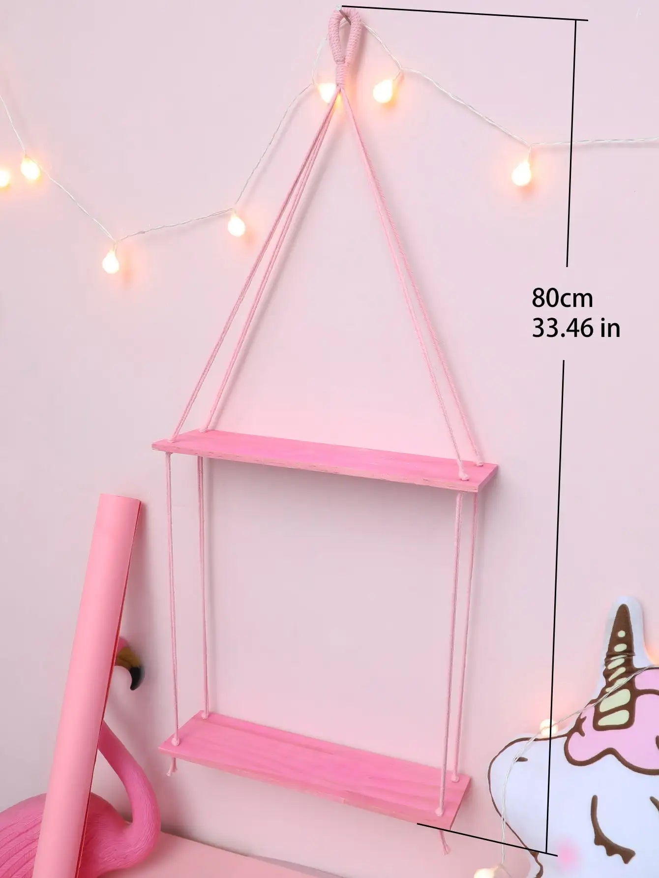 Pink 1/2-tier Hemp Rope Wooden Plant Flower Pot Tray Display Stand Storage Rack Wall Shelves Floating Wall Shelf Home Decoration