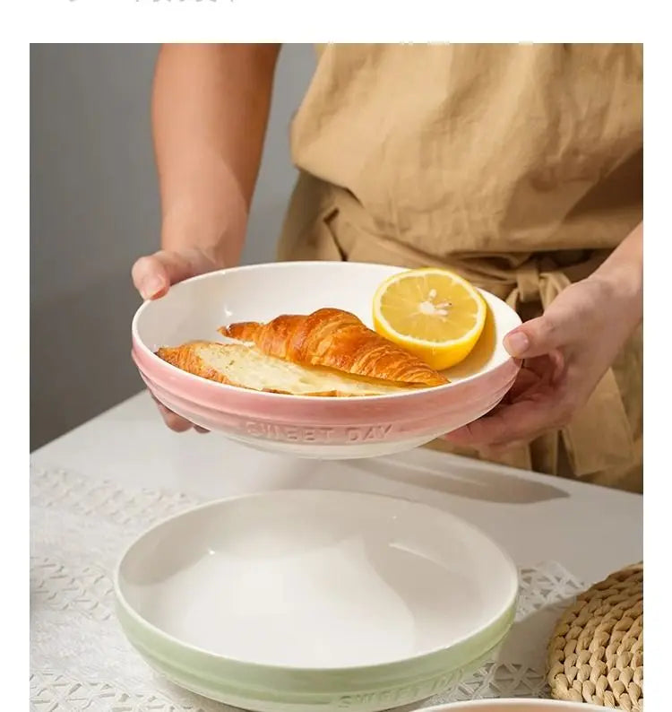 Gradual Change 8-inch Ceramic Deep Plate, High-end High-value Trays Underglaze Color Deep Plate Bowls
