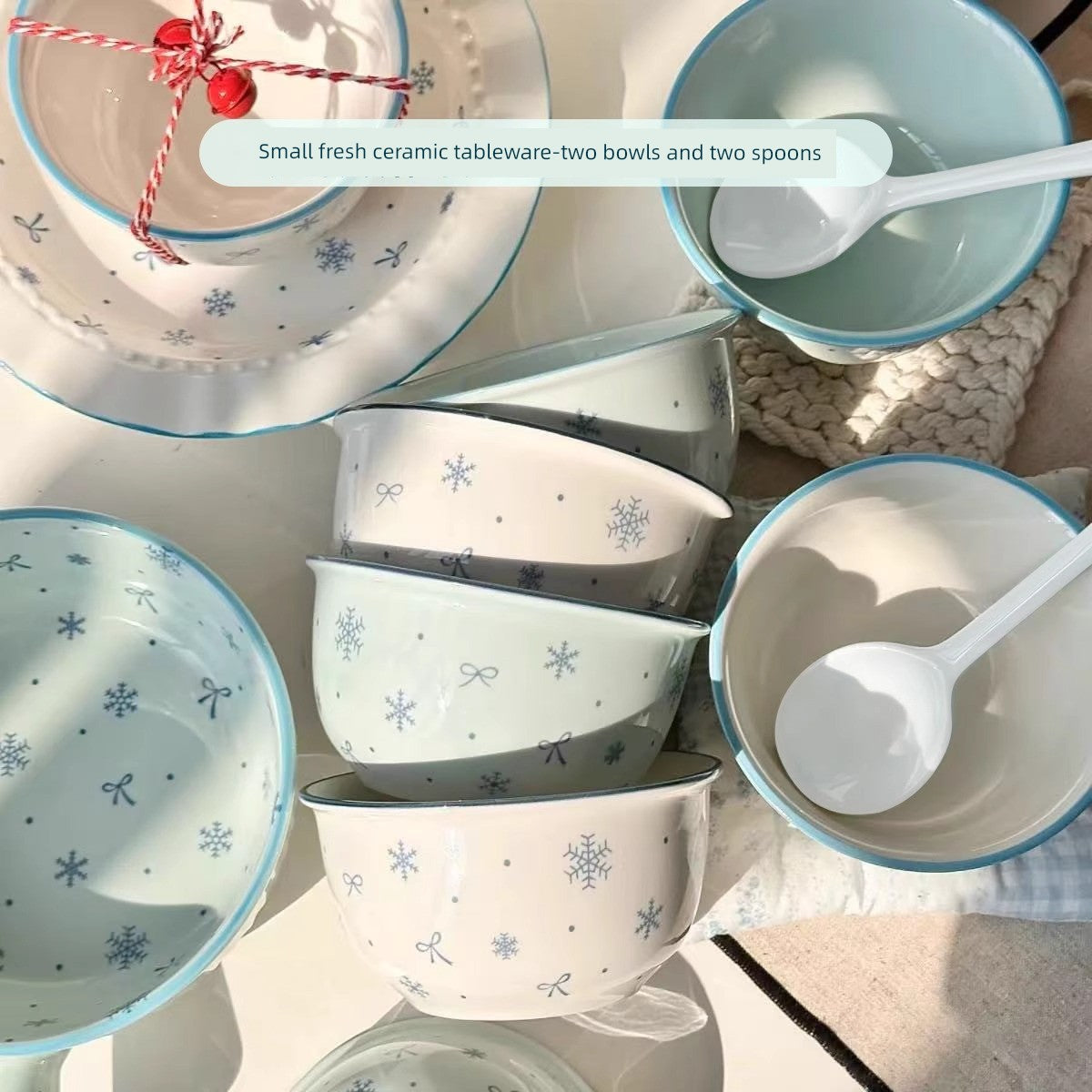 Ceramic Underglaze Color Bowl and Dish Tableware for One Person Bowl Spoon Bowl and Chopsticks