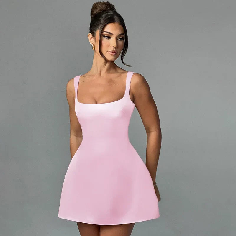 Waist Wrap Elegant A-line Dress Women Spaghetti Strap Mini Spring Summer Dress Backless Sexy Party Dress