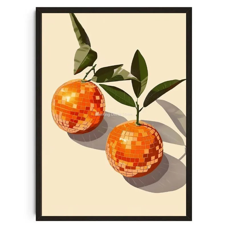 Retro Abstract Fruit Disco Ball Orange Miorrorball Creative Poster Canvas Paintings Wall Art Pictures