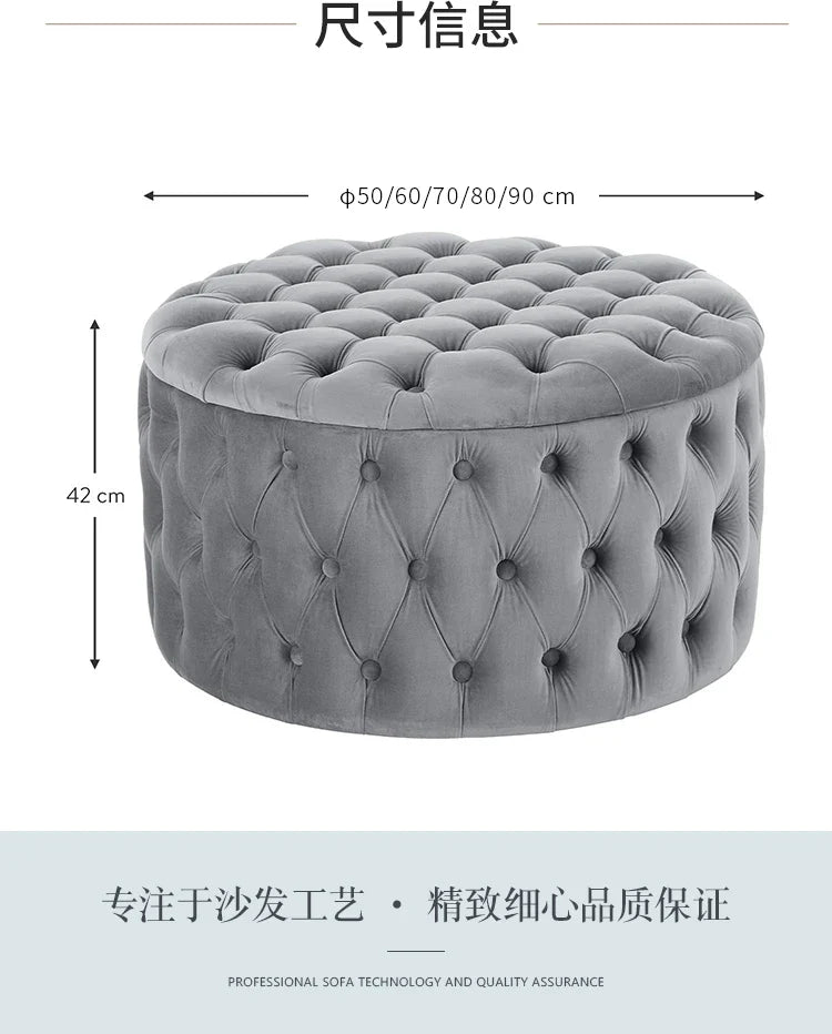 Luxury Sofa Footstool Fabric Storage Round Sofa Stool