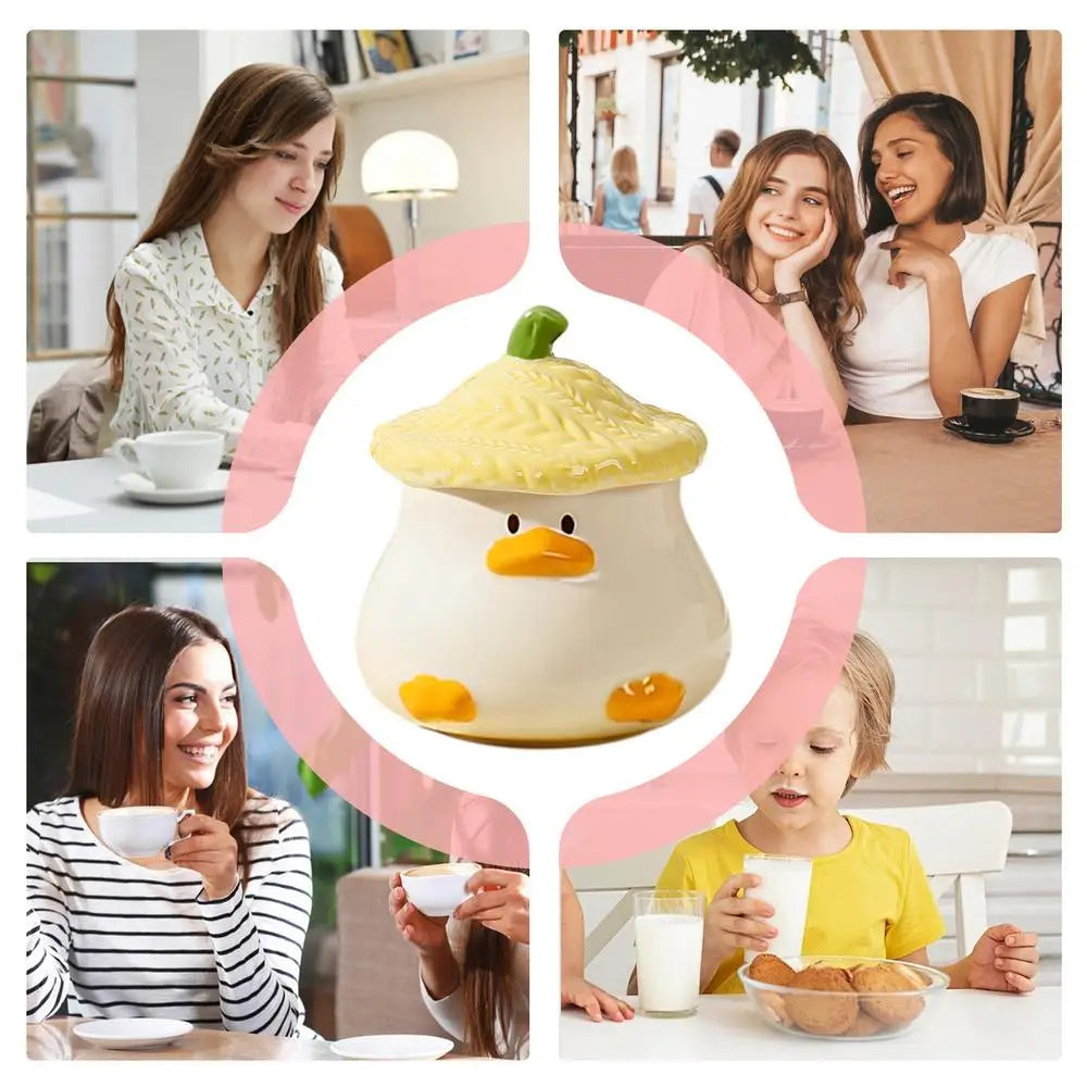 Cute Duck Mug Ceramic Duck Mug With Hat Lid 400ml Cartoon Ceramic Drinkware Tableware With Handle