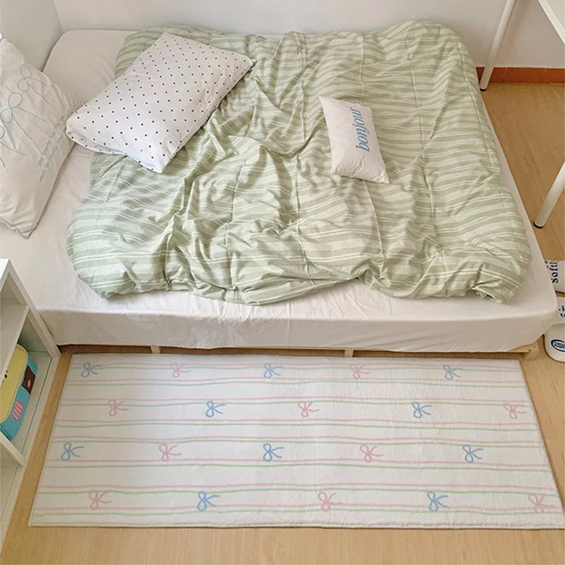 Floor Mat Runner Rugs Striped Bow Carpet Soft Fluffy Long Foot Mats Cute Sweet Home Decoration Carpets