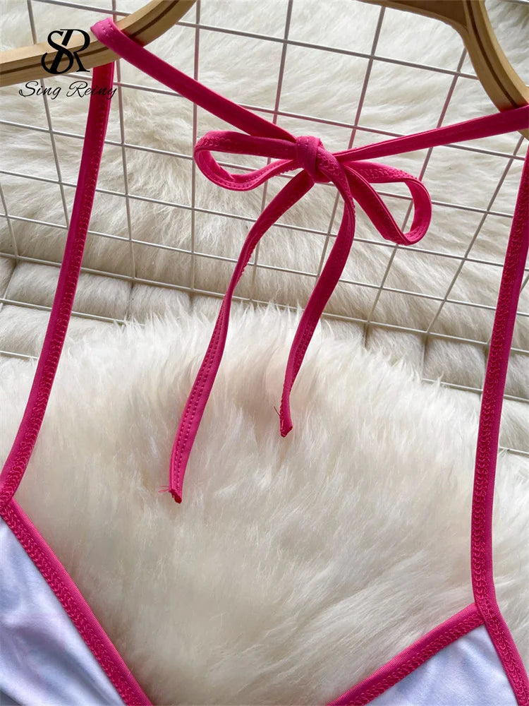 Leopard Bikini Hotsweet Three Piece Set Halter Bra+Slim Shorts+Mini Briefs Women Lace-Up Backless Sexy Suits