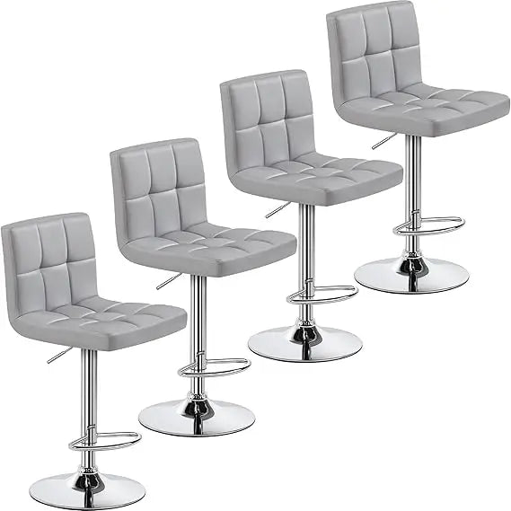 Set of 4, Adjustable PU Leather Swivel Barstools, Modern Counter Stools with Back and Footrest, Counter Height Barst