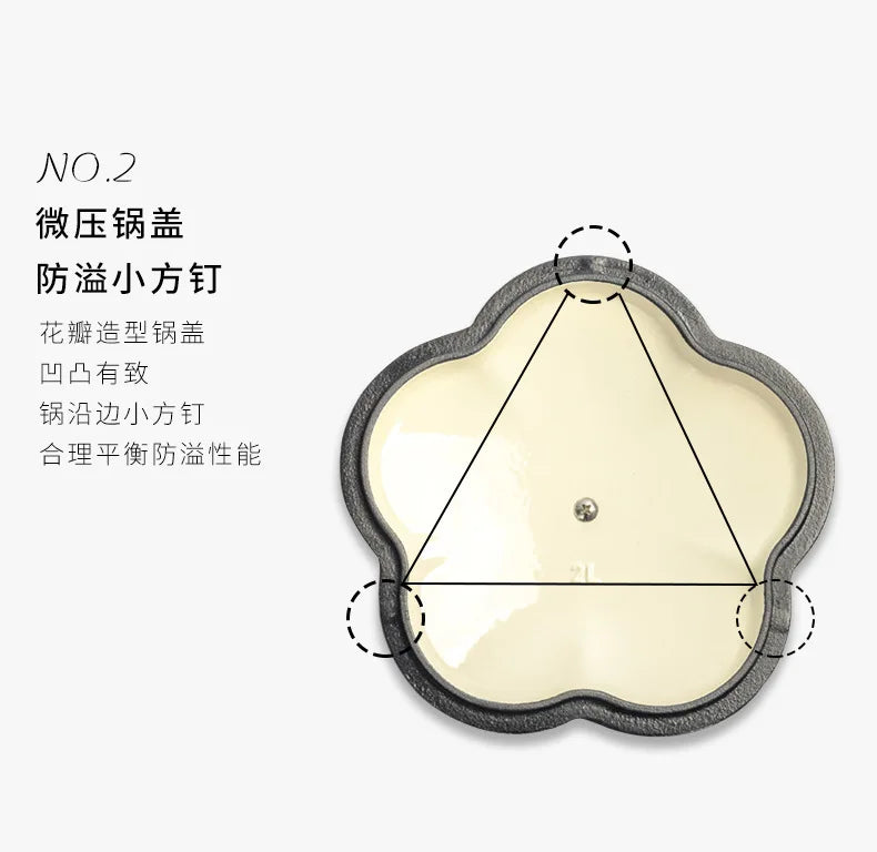 Petal Cast Iron Pots Dutch Oven Binaural Enamel Pot for Bake Bread and Casserole Dish Braising with Lid for All Heat Source