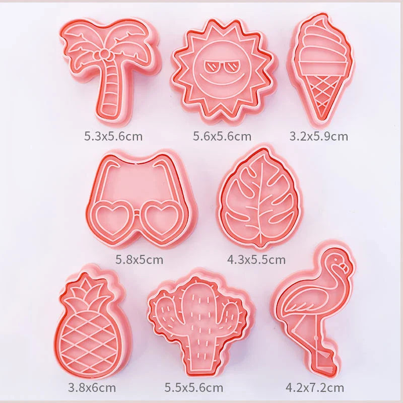Cookie Cutters Plastic 3D Cute Cartoon Pressable Biscuit Mold Cookie Stamp Kitchen Baking Pastry Bakeware 8 Pcs/set