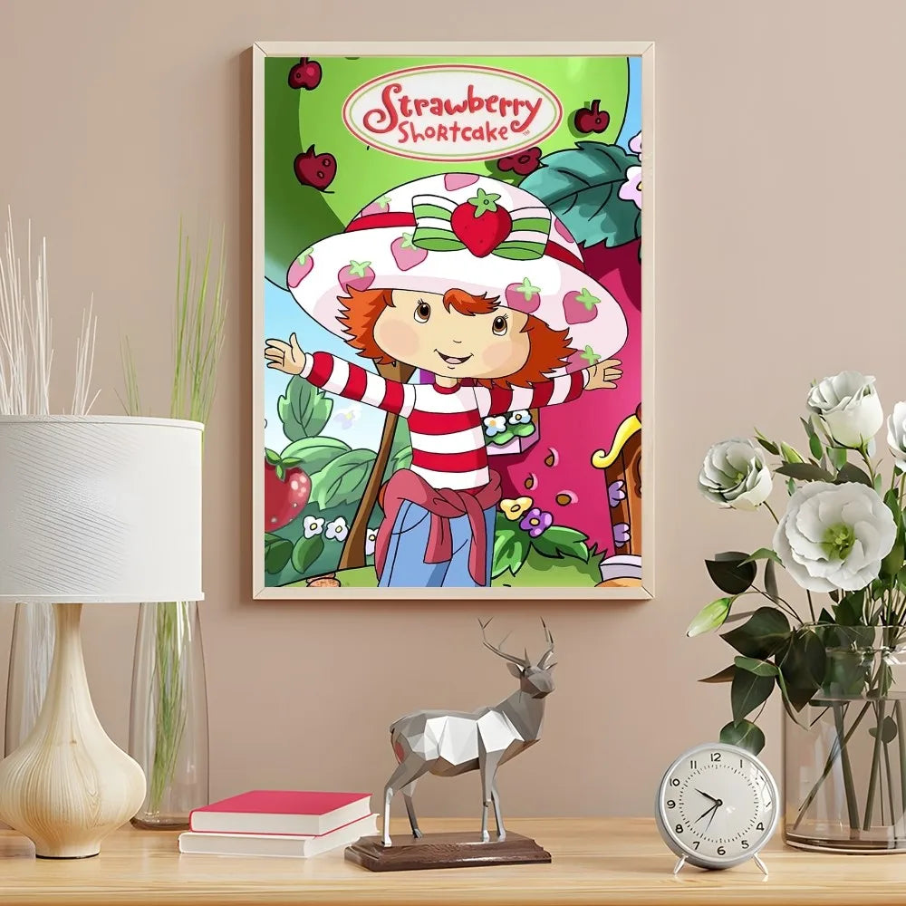 Cartoon Strawberry Shortcake Poster Cute Pink Room Decor Printing Home Decoration Waterproof Bathroom Room BedRoom Posters