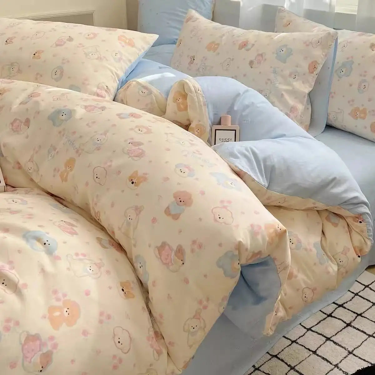 Cute Girls Bedding Sets Soft Flat Sheet Duvet Cover Pillowcase Polyester Bed Linen Twin Queen Full Size Quilt Cover Set