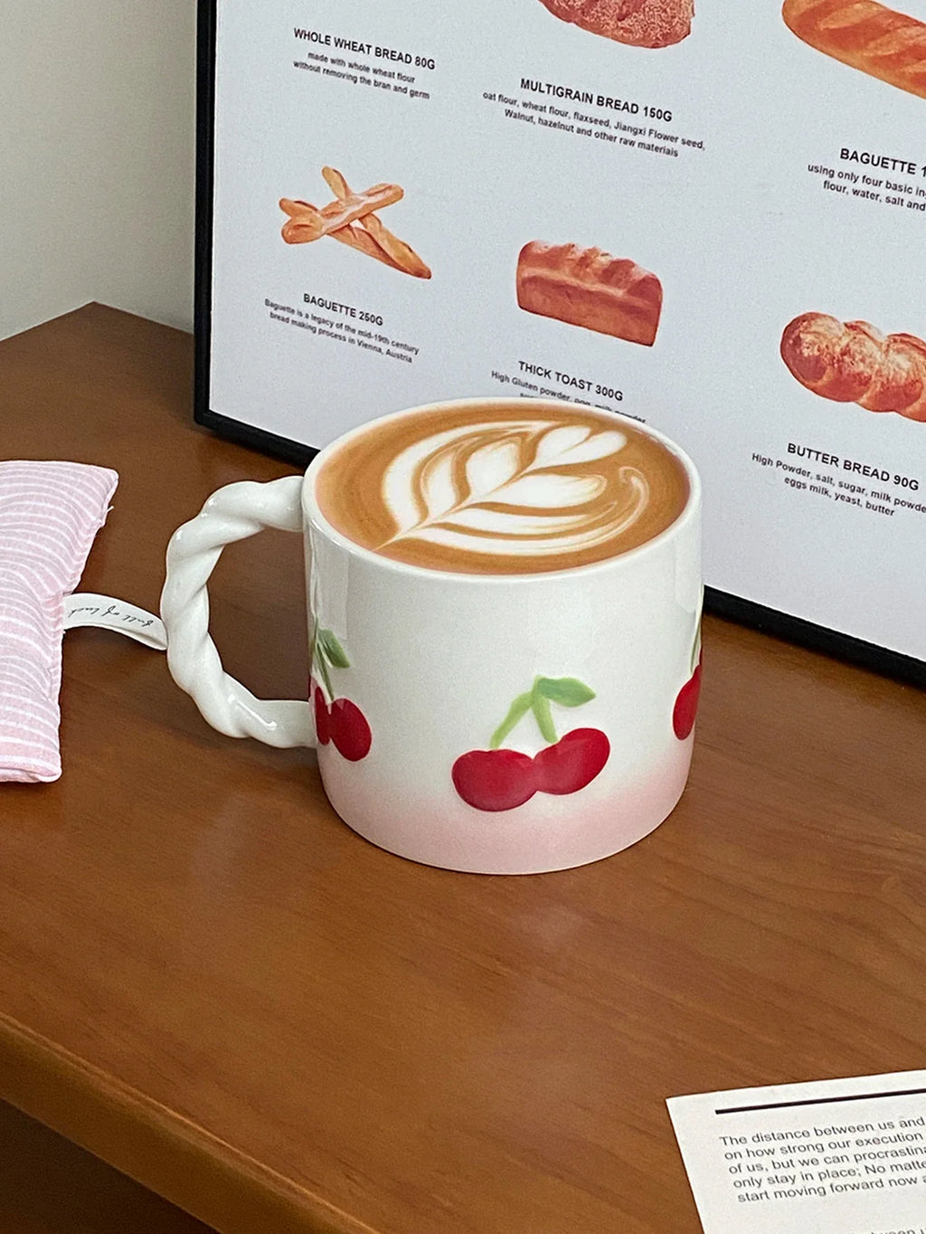 Pink Cherry Ceramic Mug, Twist Handle Ceramic Exquisite Pink Gradient Cup