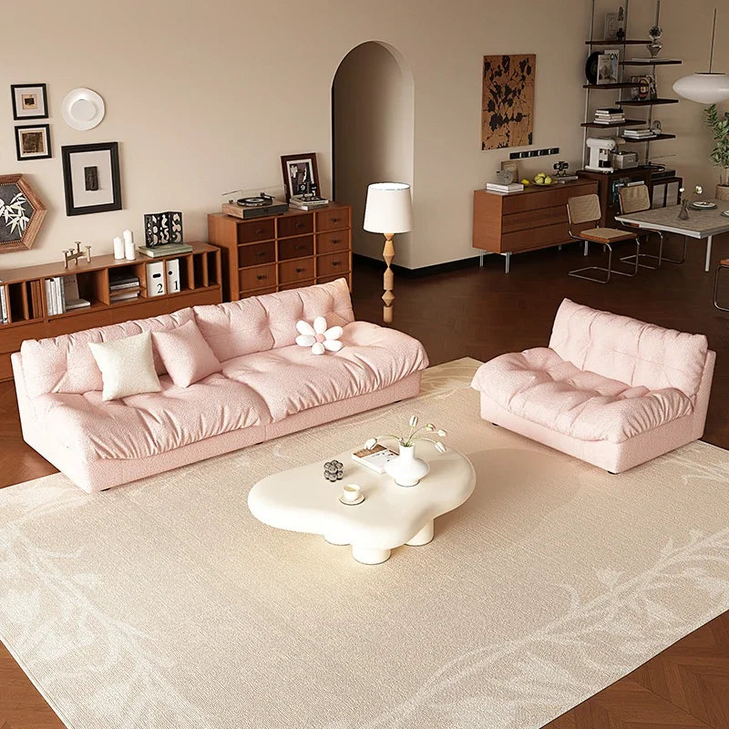 Pink Cloud Living Room Sofa Modern Simple Luxury Couch Straight Ergonomic Sofa Living Room Furniture