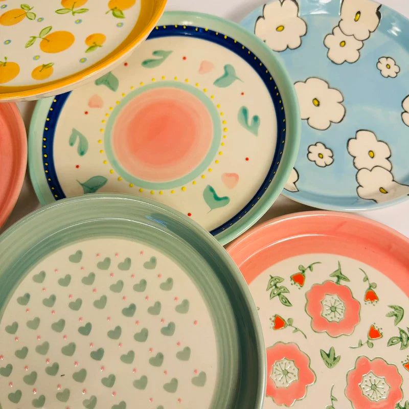 Ceramic Plate Korean Style Household Round Porcelain Dinnerware