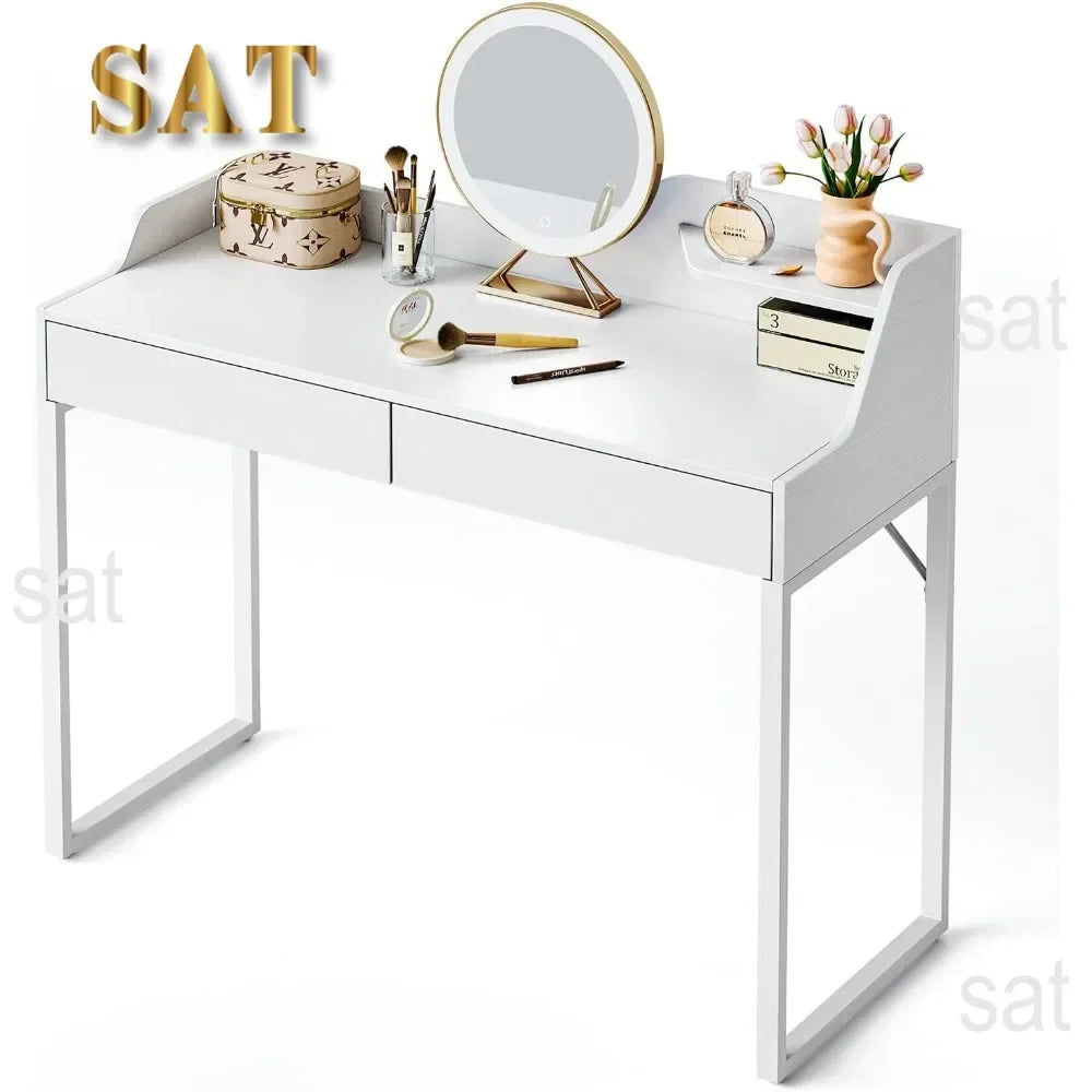 Vanity Desk with 2 Drawers, 40 Inch Computer Home Office Desk, Modern Makeup Dressing Desk, Study Work Table