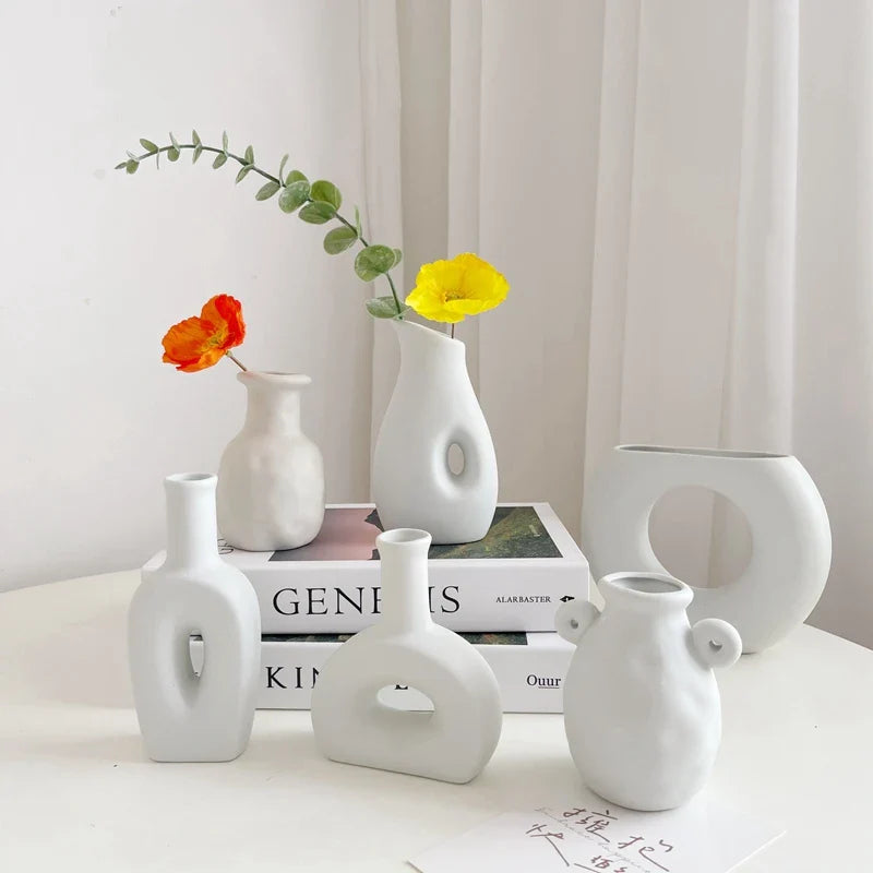 Ceramic Vase White Flower Pot Nordic Decorative Vase Dry Flower Vases for Home