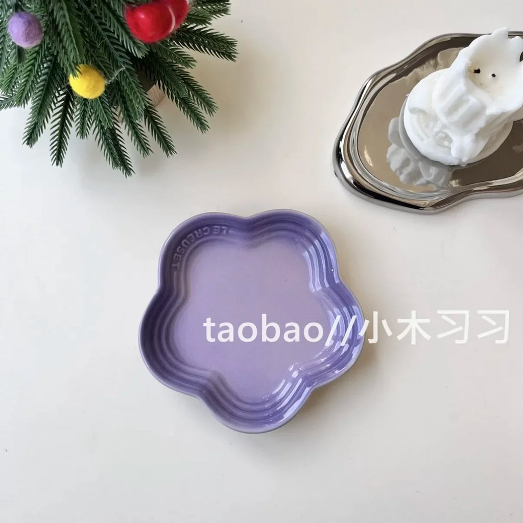 French Flower Shaped Small Plate Colored Ceramic