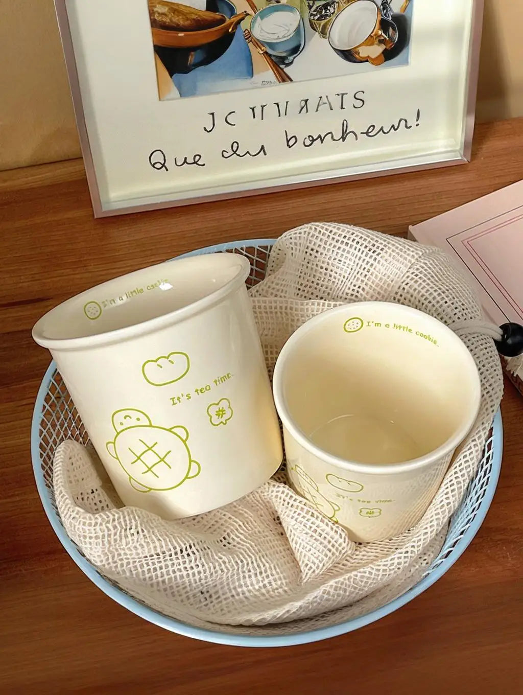 Colorful Polka Dot Smiling Face Holding Ceramic Cup