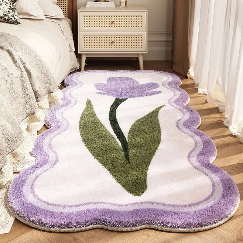 Flower Pattern Carpets for Living Room Thickend Plush Bedroom Decor Carpet Fluffy Soft Bedside Floor Mat Washable Cloakroom Rug