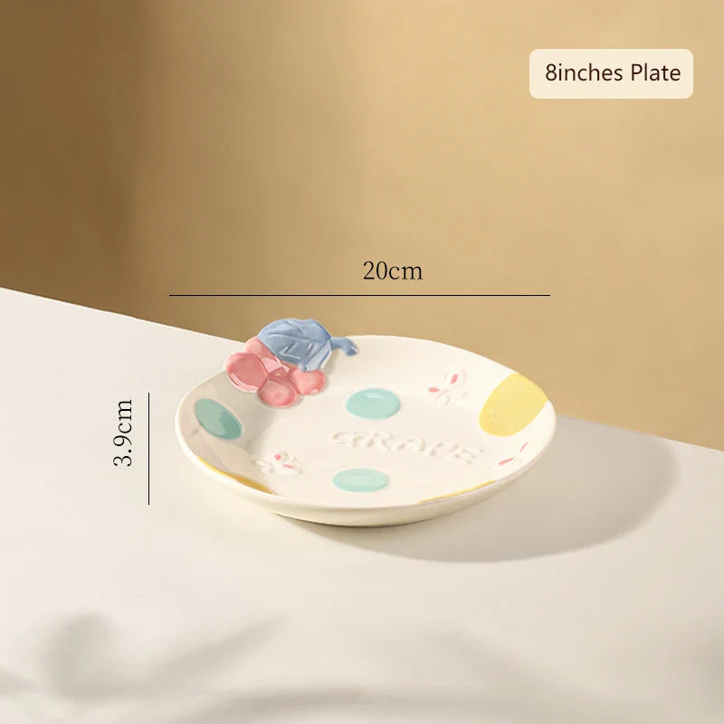 Cute Pattern Ceramic Plates Print Round Deep Tableware
