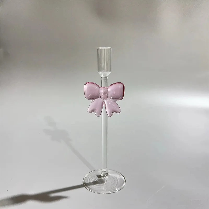 Pink Bow Series High Glass Cup, Butterfly Candlestick Romantic Champagne Wine