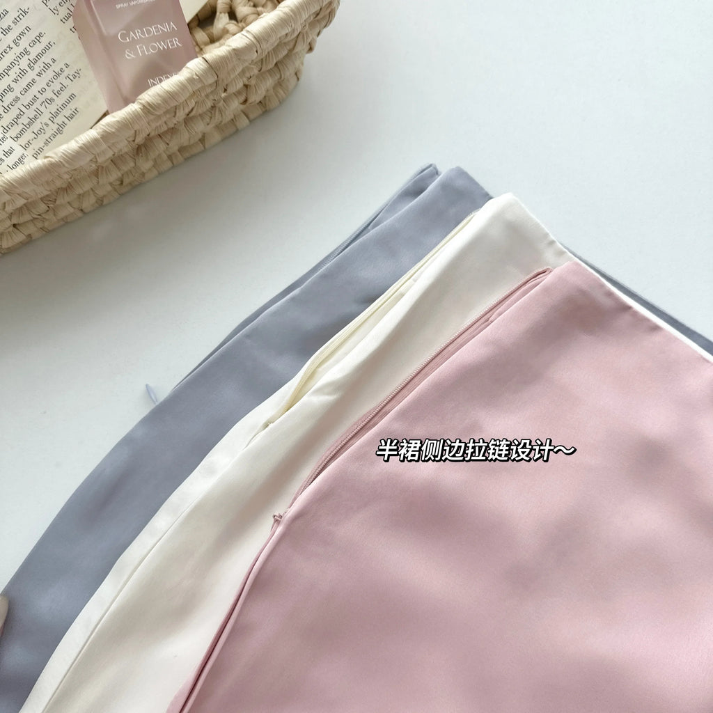 Sweet Hot Girl Casual Suit Women's Summer Satin Sleeveless Top High Waist Long Skirt Two-piece Set Fashion Female Clothes