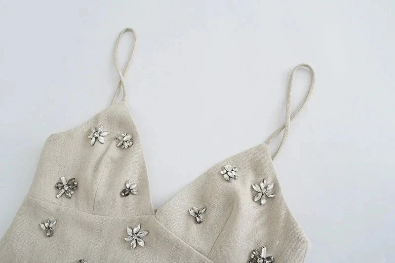 Women Chic Fashion Sleeveless Mini Dress Vintage Thin Straps Dress