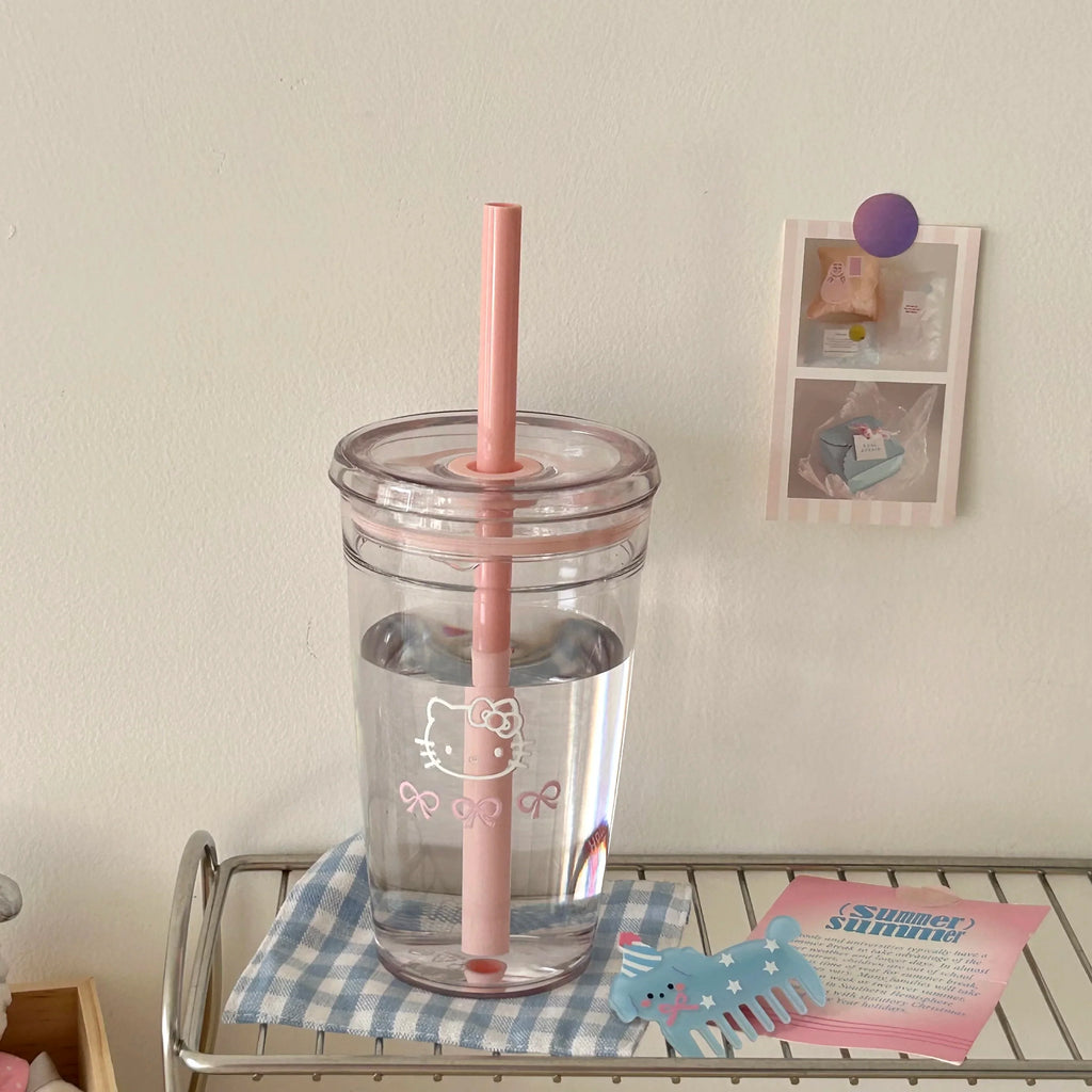 New Cartoon Kawaii Kitty Straw Cup With High Value And Lovely High-Temperature Resistant Large-Capacity