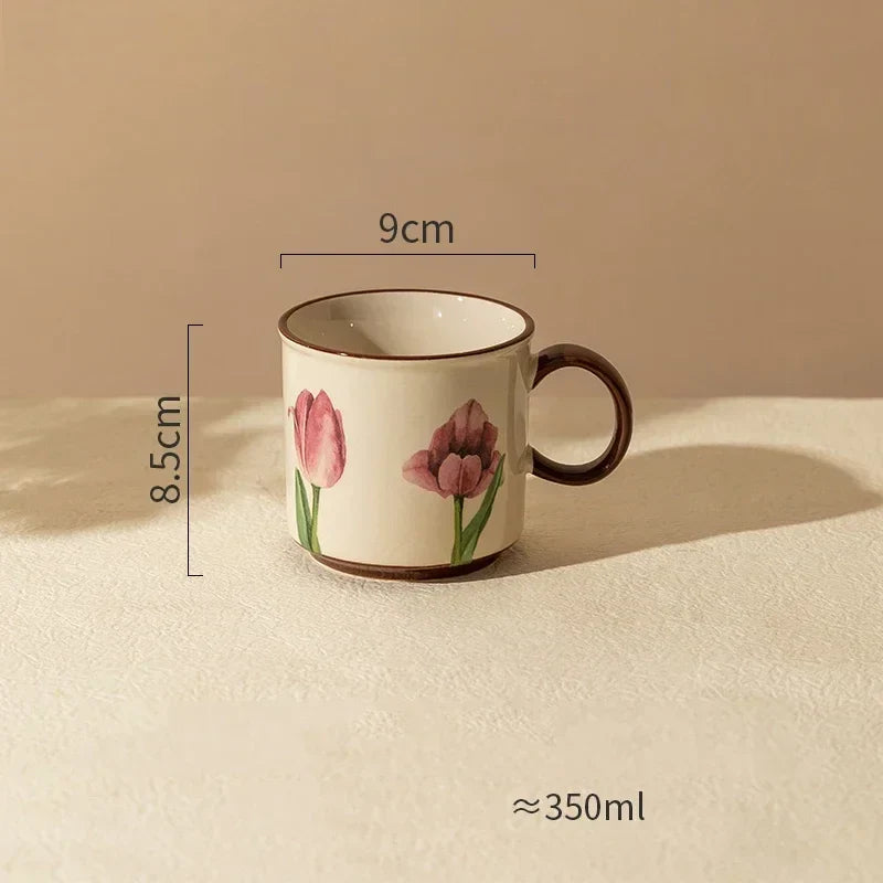 Retro Tulips Flower Ceramic Light Luxury Exquisite Dessert Plate