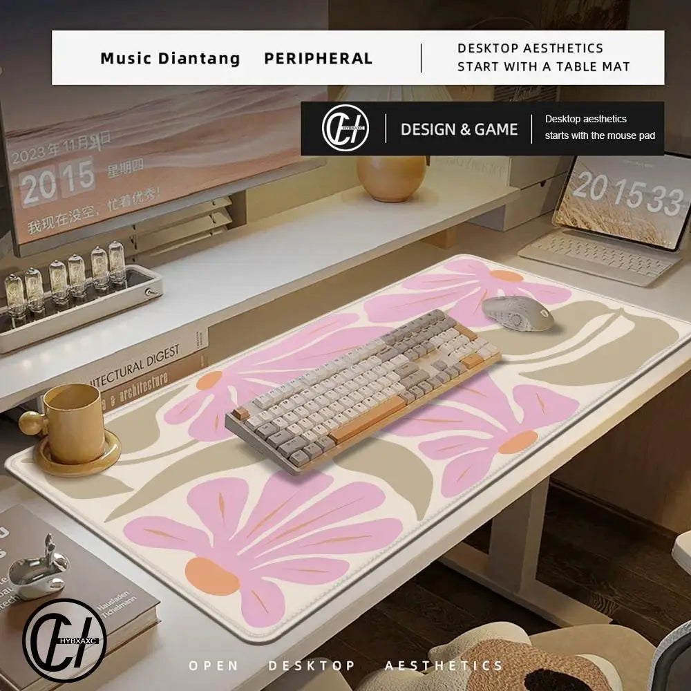 Large Computer Mouse Pad Pink Abstract Flower Office Desk Mat Game Player Desktop Accessories Keyboard Protection Pad