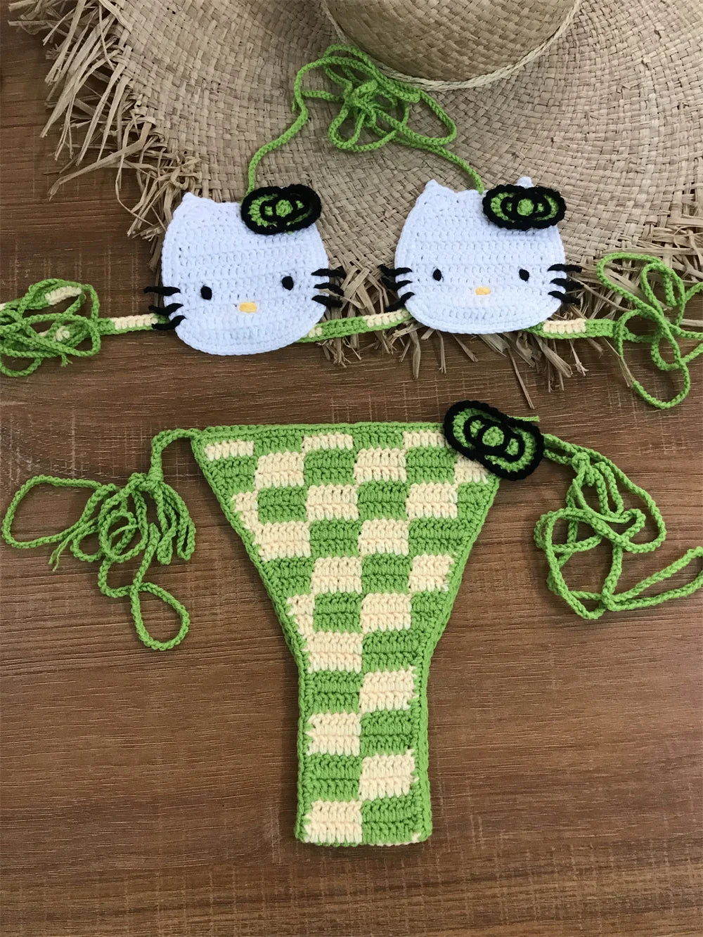 Ladies Cute Crochet Bikini Set 2 Pieces Bathing Suit Sexy Micro Bikinis Ties Swimsuit Thong Suit