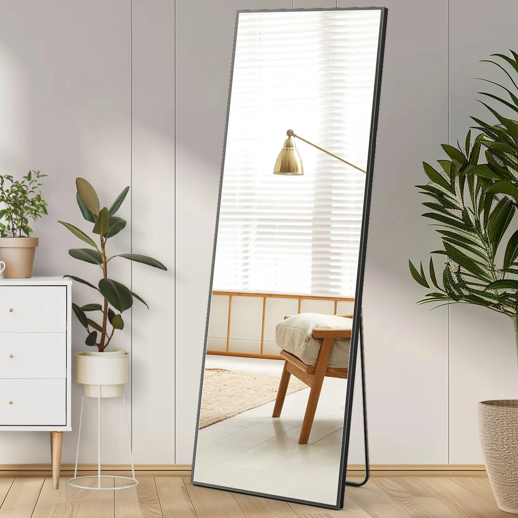 Full Length Arched Right Angle Mirror with Stand, Sturdy Aluminum Alloy Frame
