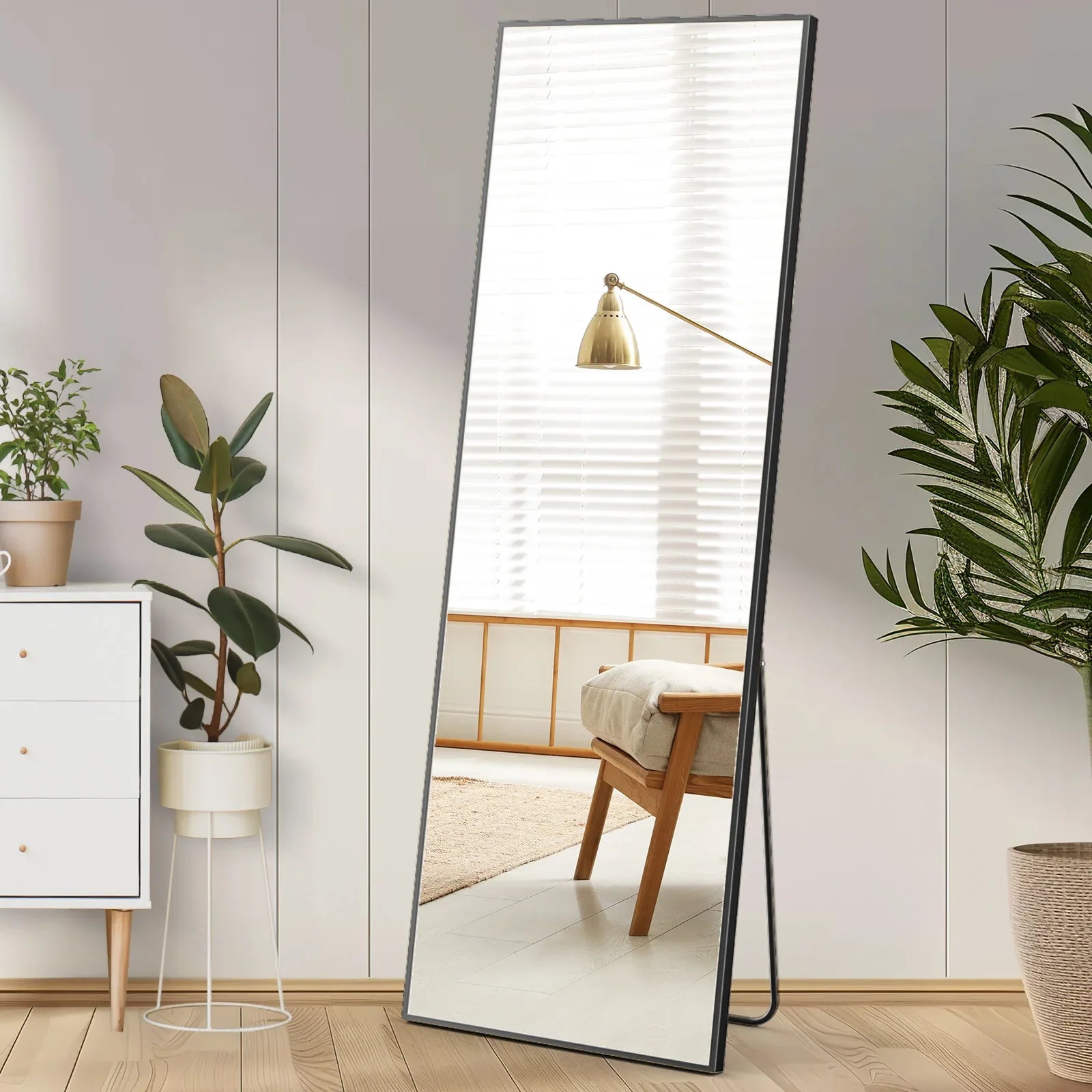 Full Length Arched Right Angle Mirror with Stand, Sturdy Aluminum Alloy Frame