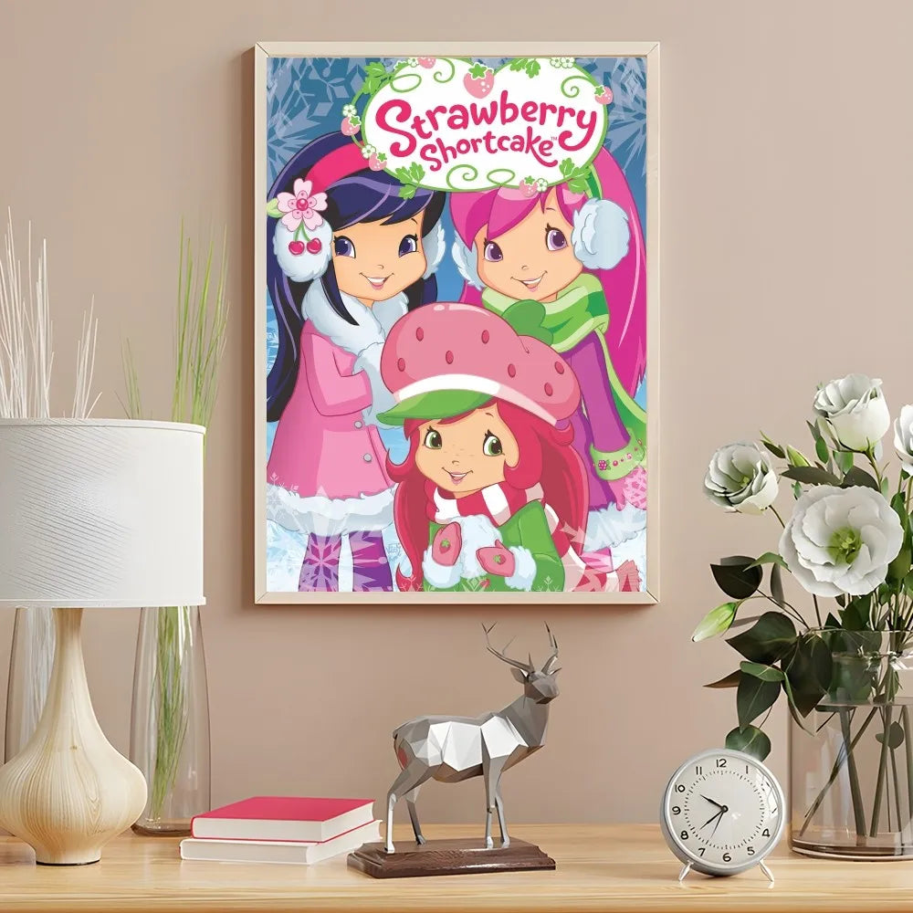 Cartoon Strawberry Shortcake Poster Cute Pink Room Decor Printing Home Decoration Waterproof Bathroom Room BedRoom Posters