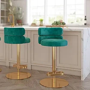 Velvet Bar Stools Modern Swivel Adjustable Height Kitchen Counter Bar Stools with Footrest for Living Room Dining Room