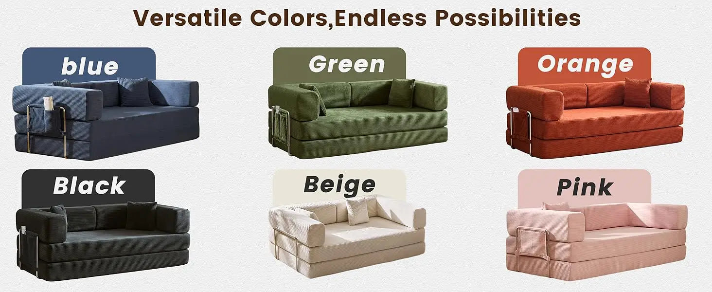 Combination Modular Sofa Living Room Folding Sofa Bed Convertable Corduroy Couch Floor Sleeper 4-in-1 Comfy Foldable Lazy