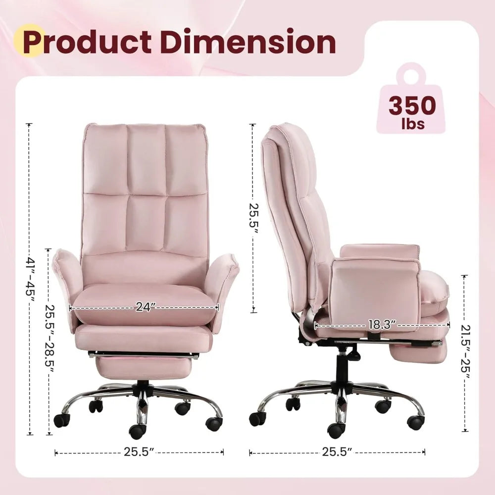 Modern Home Office Desk Chairs with Wheels and Retractable Footrest, Adjustable Backrest Velvet High Back