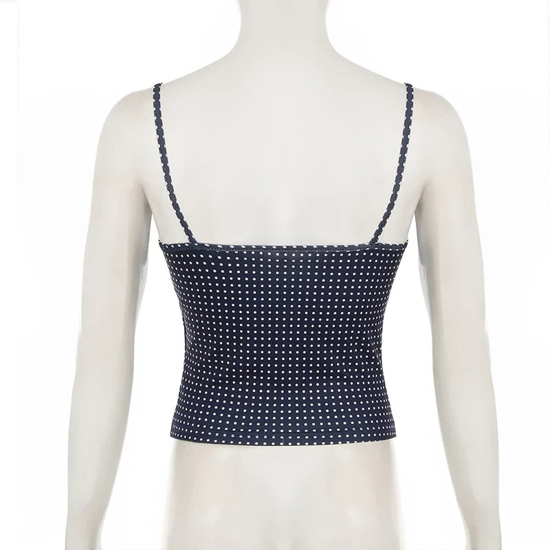 Y2K Polka Dot Crop Top Casual Lace Stitching Sleeveless Skinny Strap Tops Women Basic Camisole Streetwear Tees Aesthetic