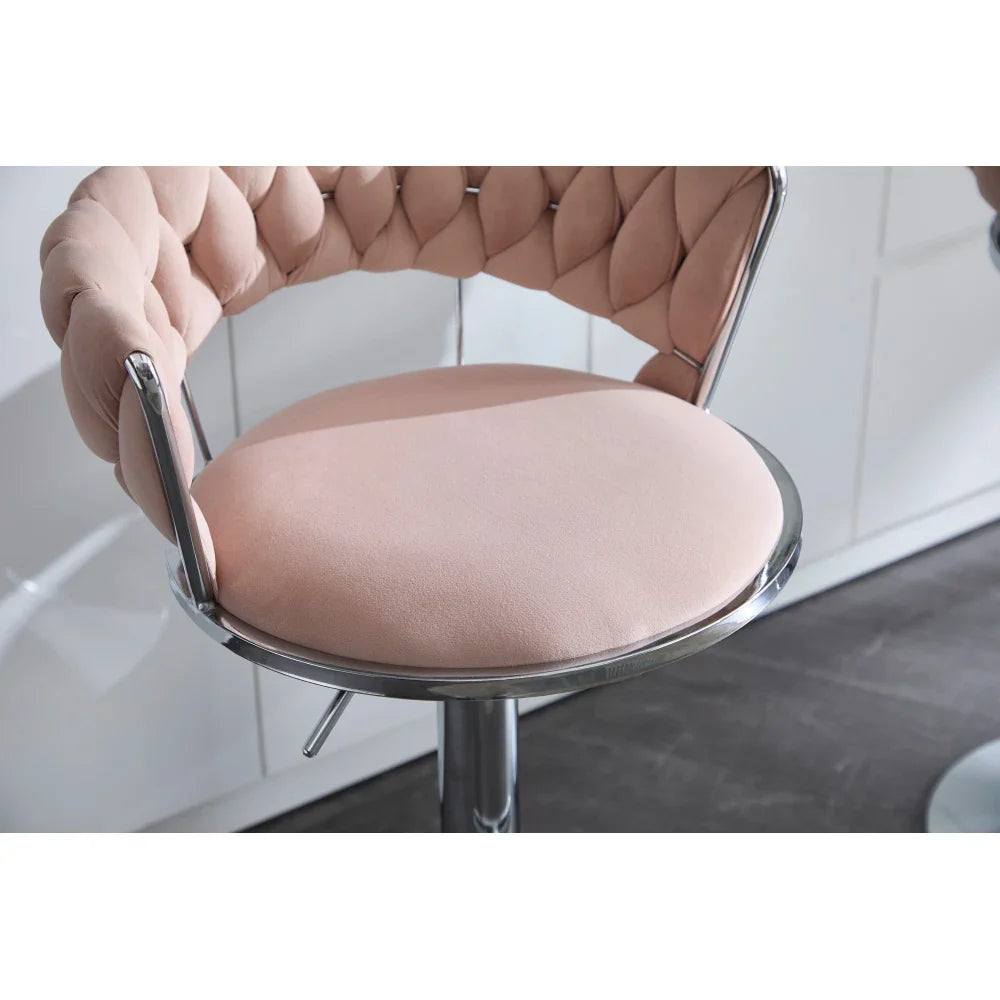 Velvet Barstools Set/2 - Chrome Swivel Base w/Adjustable Height, Modern Kitchen & Bar Stools