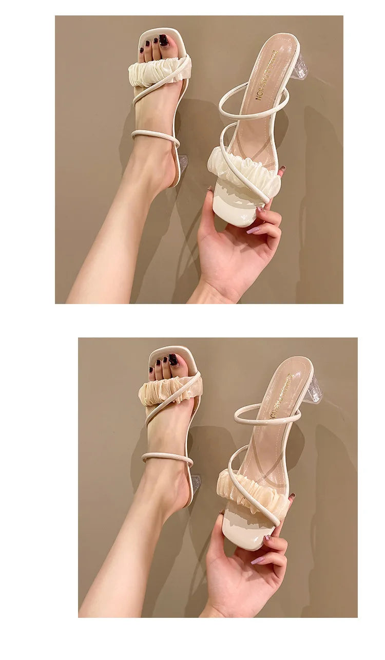 Elegant Women Crystal Summer Jelly Slippers Open Toe Clear High Heels