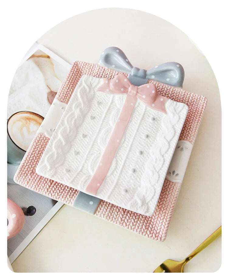 Cute Ceramic Cake Dessert Plate Creative Bow Tableware