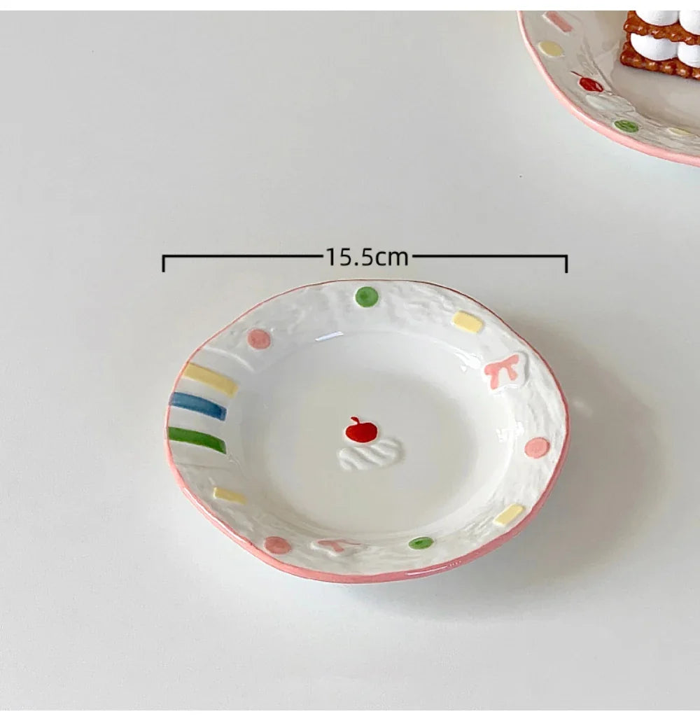 Porcelain Korean Style Cute Hand-Painted Dinnerware Cake Dessert Plates